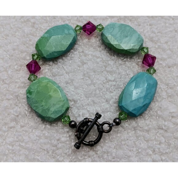 Unique Artisan Sterling Silver Blue Stone Bracelet 7 in - Picture 2 of 8